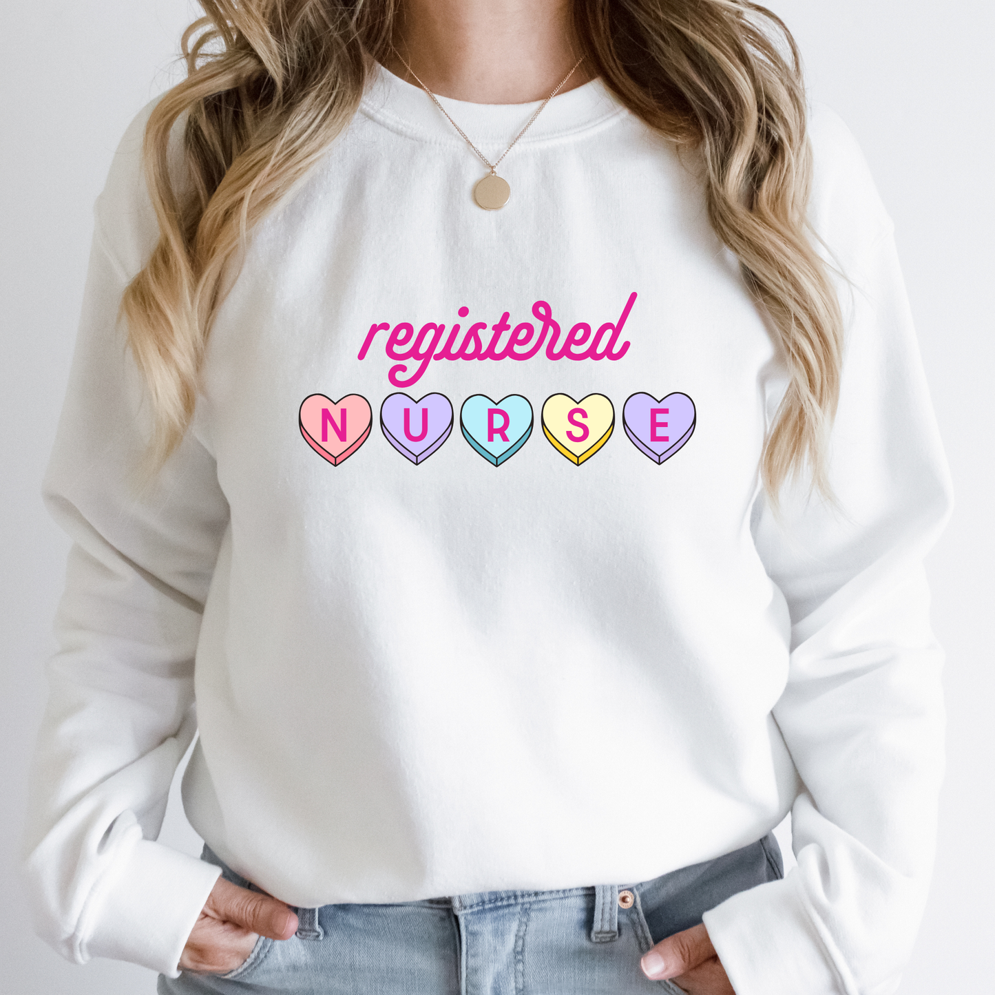 Registered Nurse Hearts Long Sleeve Shirt White