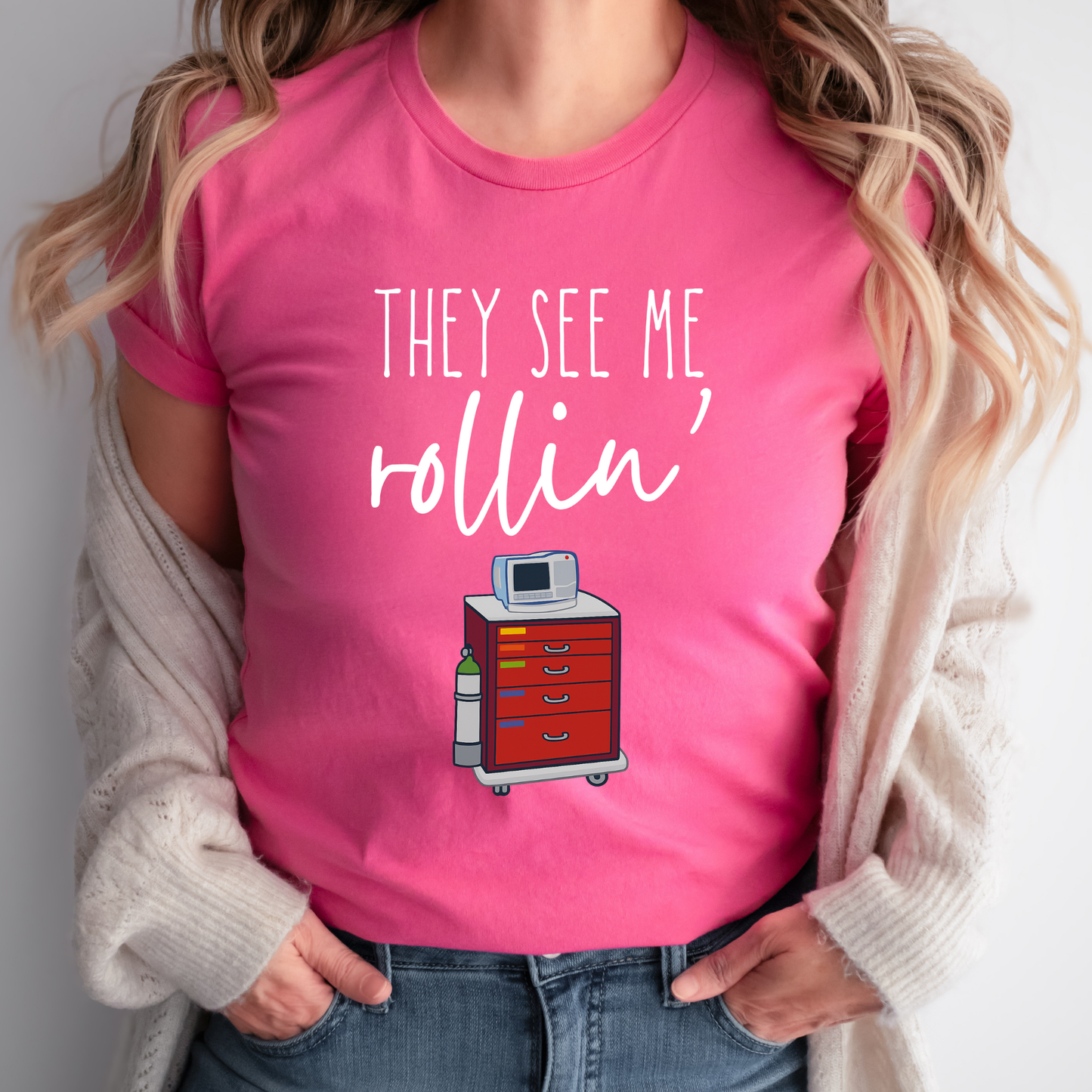 Funny Nurse T-Shirt – "They See Me Rollin’" Crash Cart Design | Medical Scrub Life Tee for Healthcare Workers, RNs, & EMTs