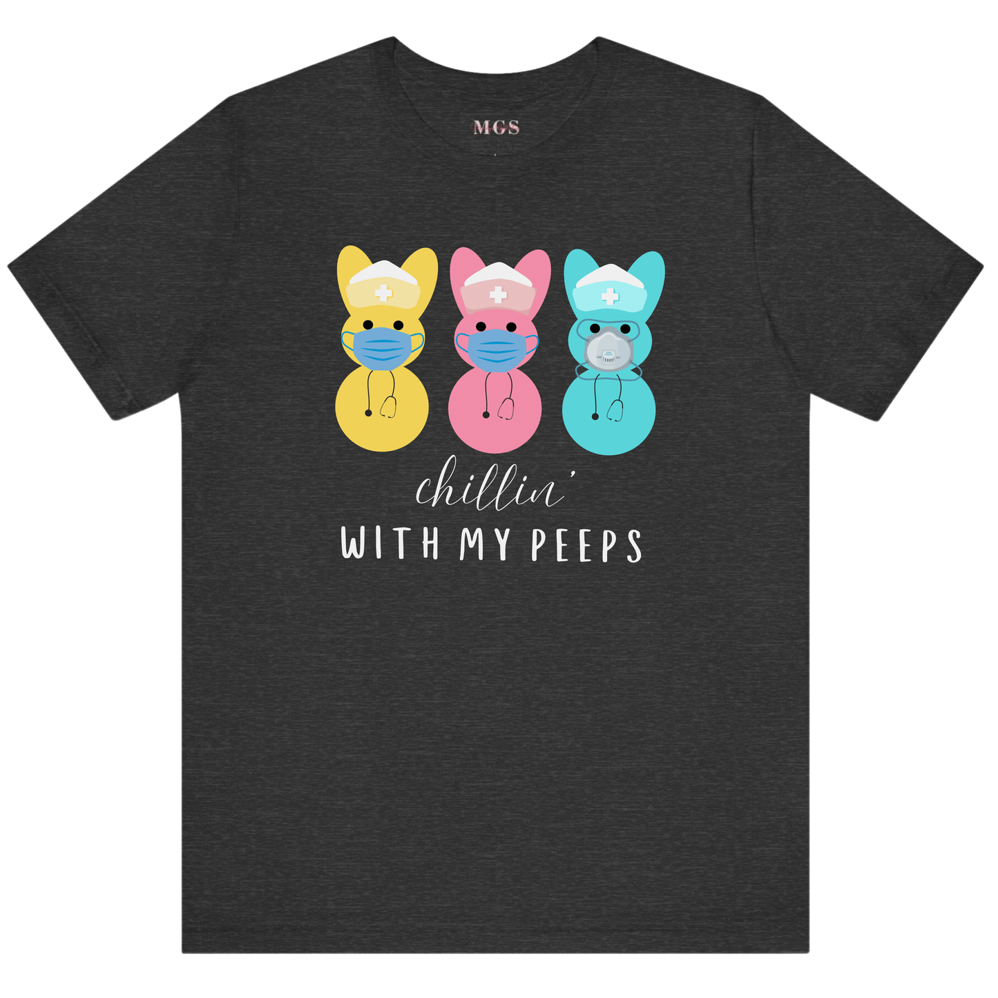 Chillin’ with My Peeps Medical Easter Tee – Fun & Festive Healthcare Shirt for All Healthcare Professionals Dark Grey