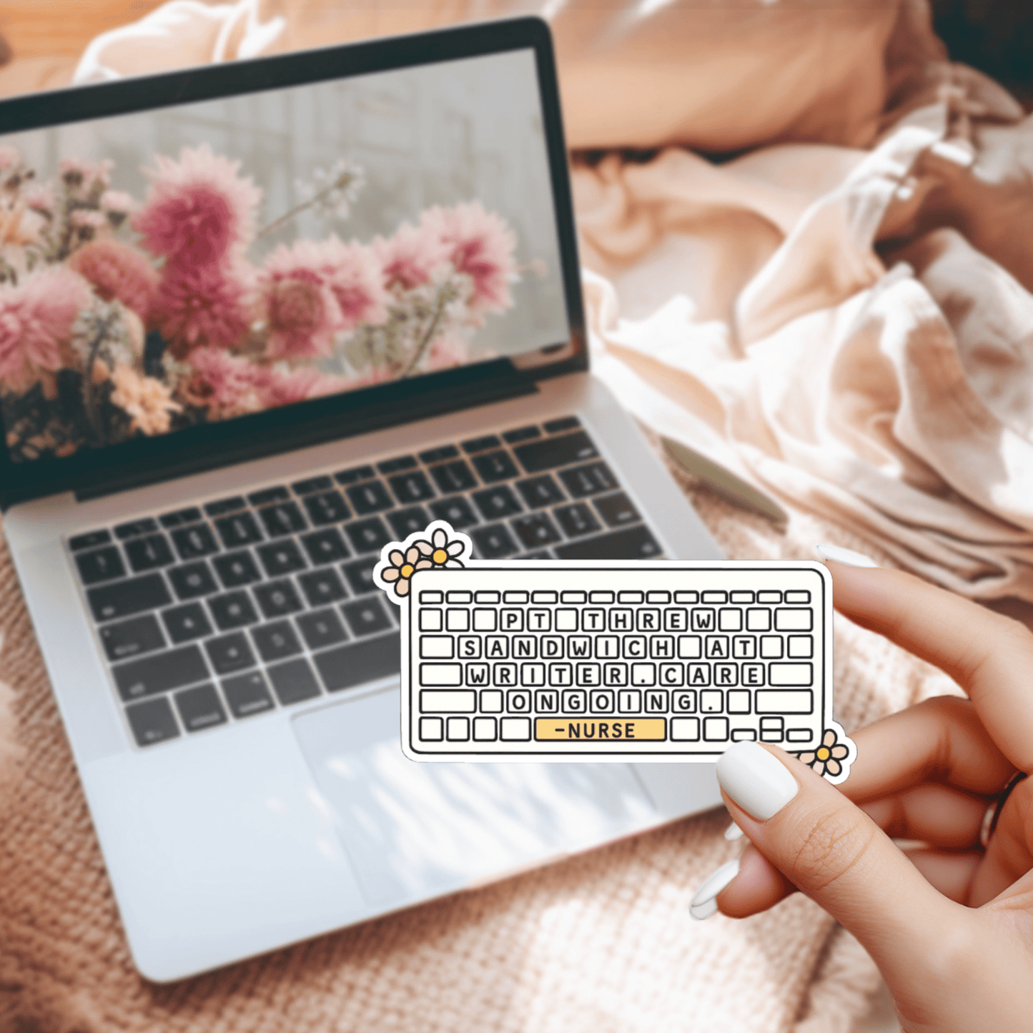 Funny Nurse Keyboard Sticker – PT Threw Sandwich Sticker, Nursing Humor Die Cut, Nurse Life Vinyl Decal for Laptop, Water Bottle & Planner