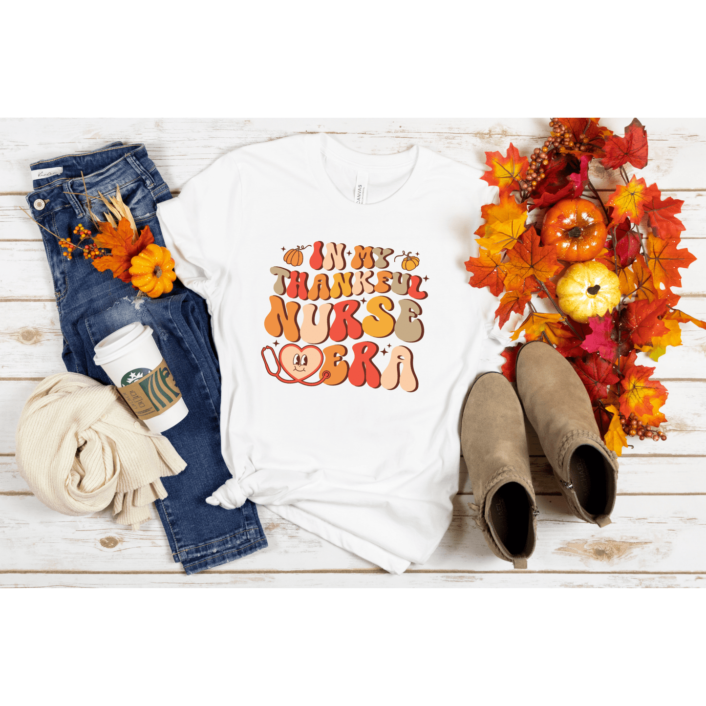 In My Thankful Nurse Era T-Shirt – Cute Thanksgiving Nurse Tee | Retro Fall Graphic Shirt for Healthcare Workers & Nurses