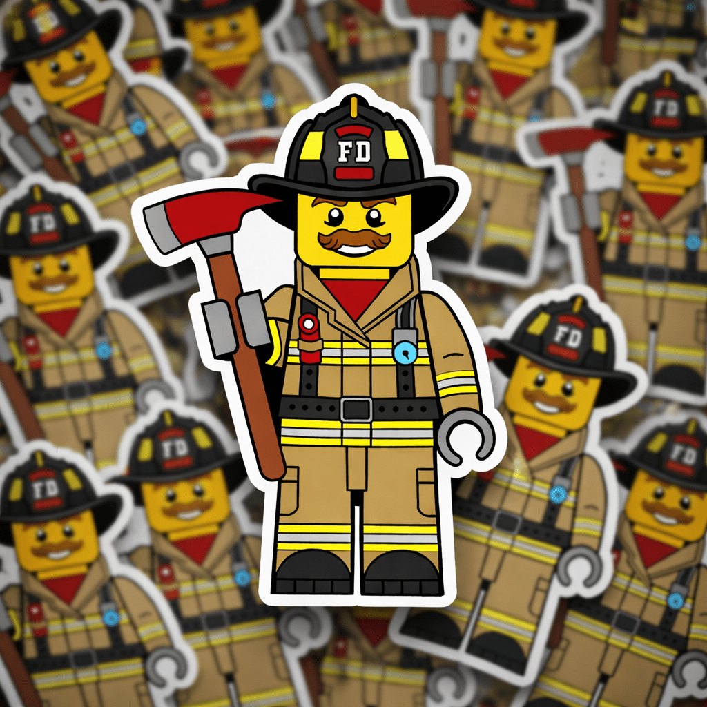 Lego Firefighter Sticker – Fireman Gift Decal – Fire Department, EMT, First Responder Vinyl Sticker