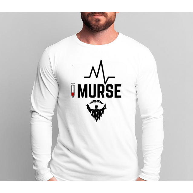 Murse Shirt – Funny Male Nurse Long Sleeve Tee with Beard & Syringe Design, Nurse Appreciation Gift for RNs, LPNs, Healthcare Workers
