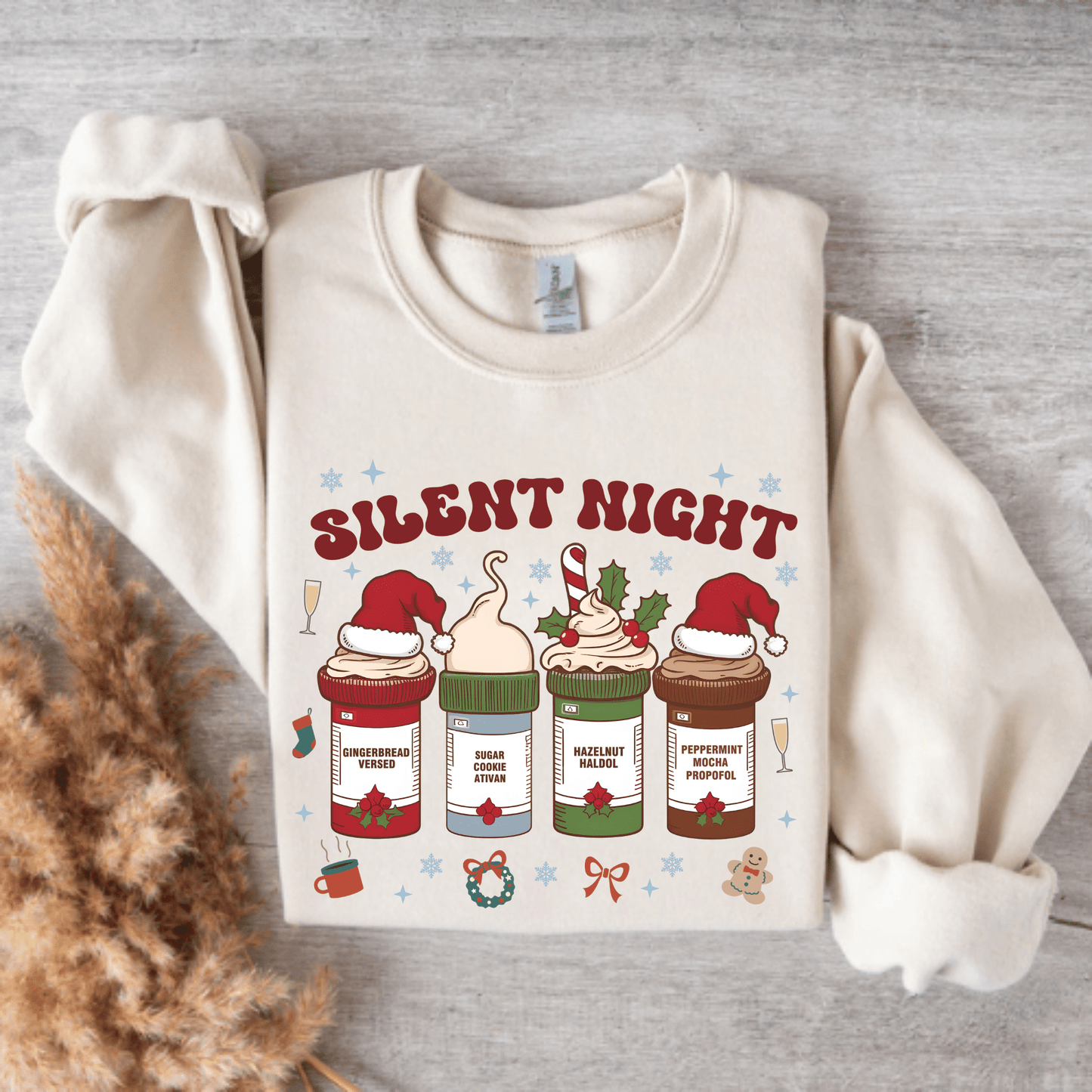 Silent Night Nurse Crewneck – Funny Medical Staff Gift Sand