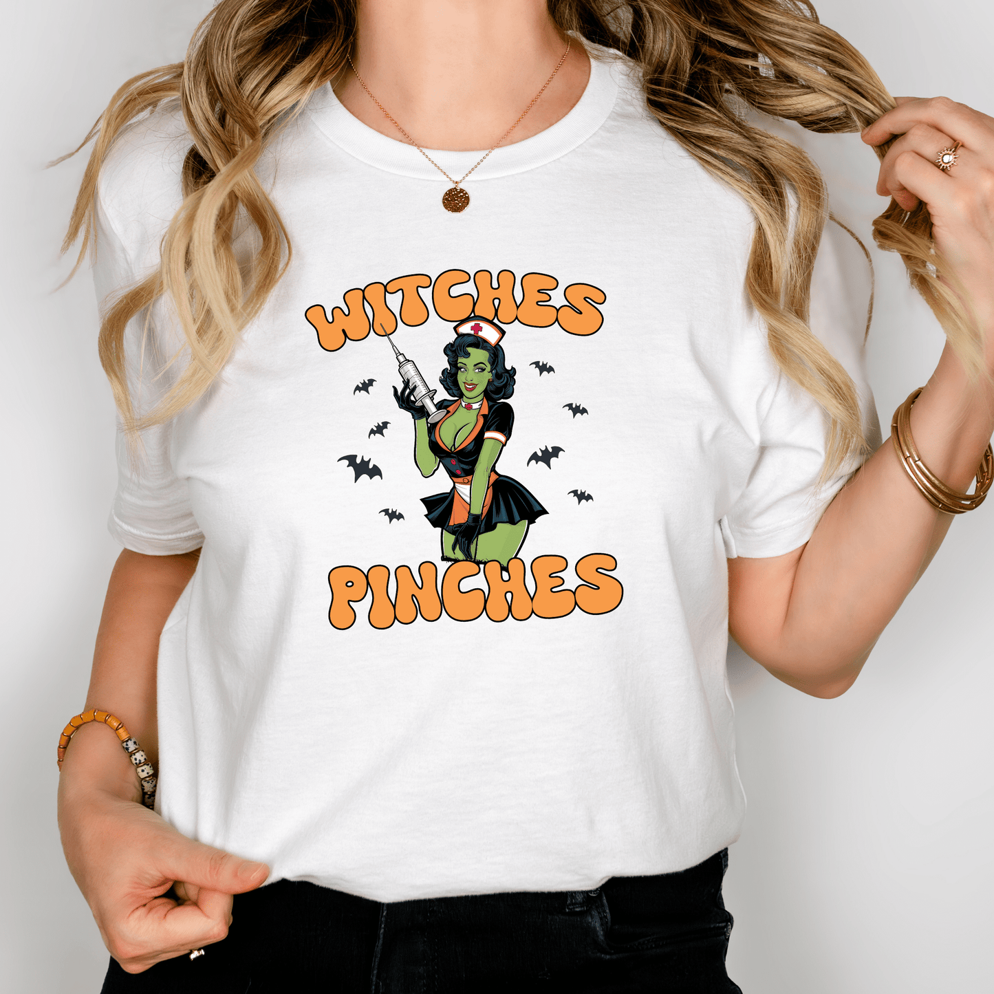 Witches Get Pinches Nurse Halloween Shirt – Sexy Witch Nurse Syringe Tee for Spooky Season