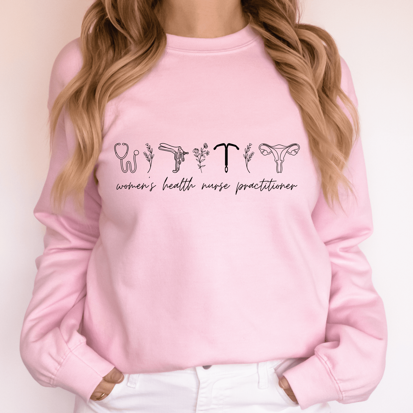 Women's Health Nurse Practitioner Crewneck Sweatshirt for Women – Cozy Medical Pullover for Obstetricians & Gynecologists (Copy) Light Pink