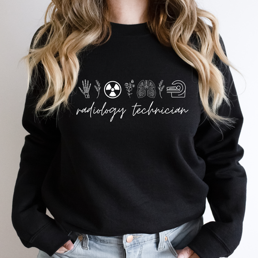 Radiology Technician Crewneck Sweatshirt | Rad Tech Apparel | X-Ray Tech Gift | Medical Imaging Healthcare Pullover Black Long