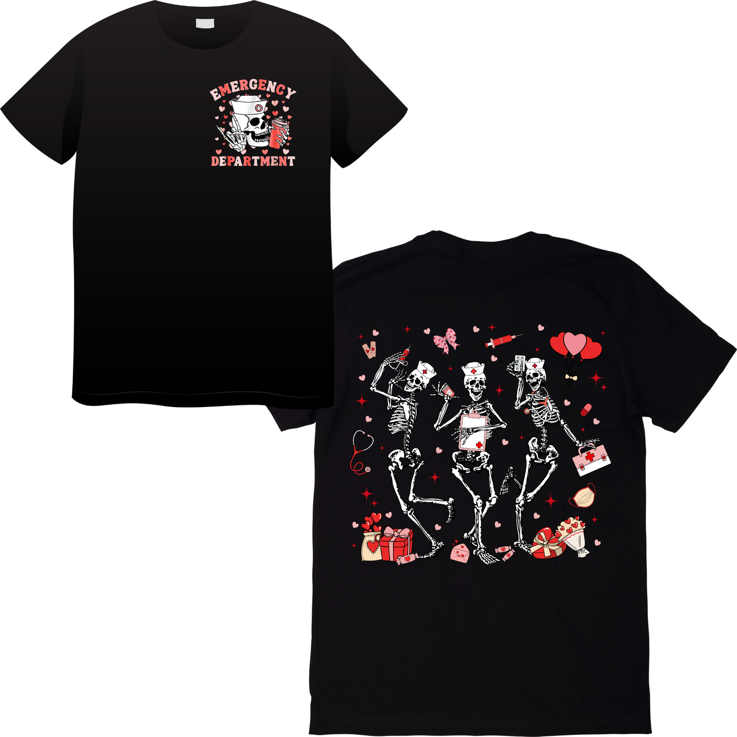 Skeleton ER Nurse Valentine’s Day T-Shirt – Spooky & Fun Healthcare Apparel for ER Nurses