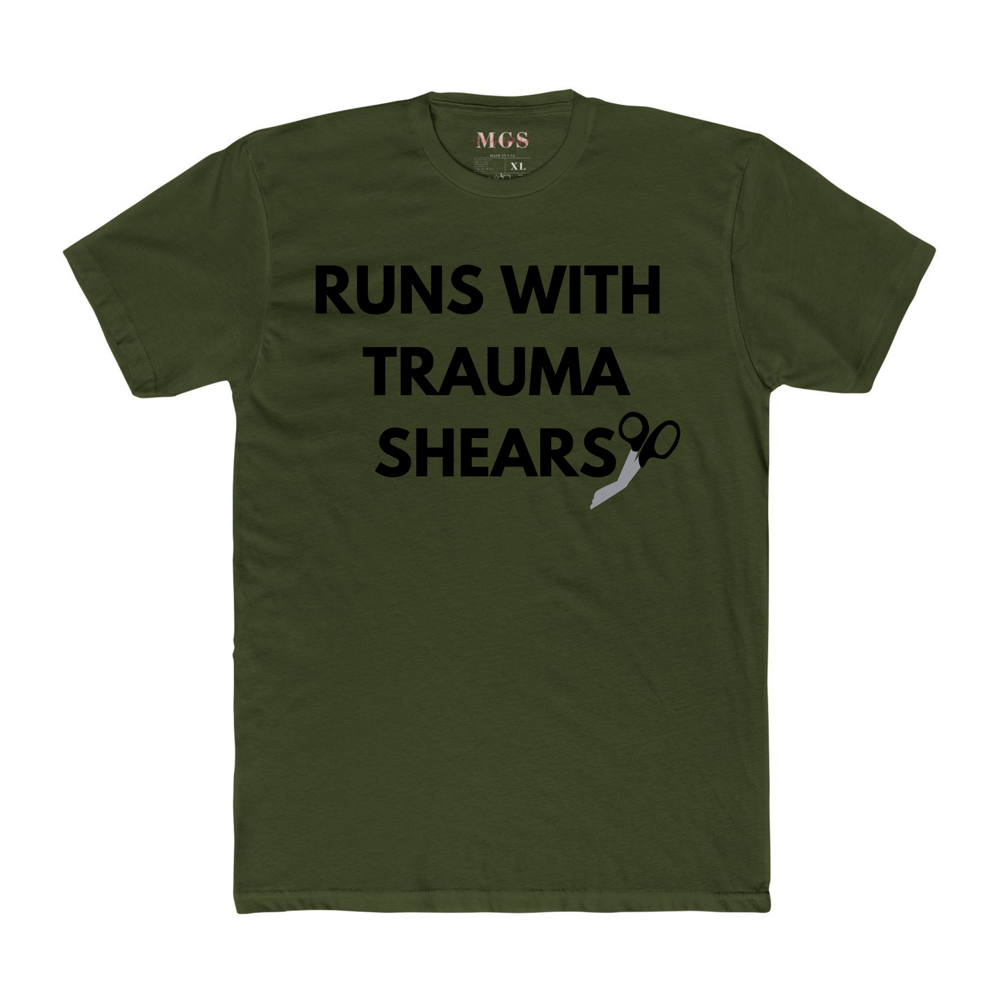 Runs With Trauma Shears Nurse/EMS Unisex Adult T-Shirt – Tough & Practical Healthcare Apparel