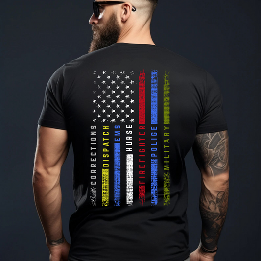 First Responders Flag T-Shirt – Firefighters, Paramedics, Nurses & Cops Support Tee
