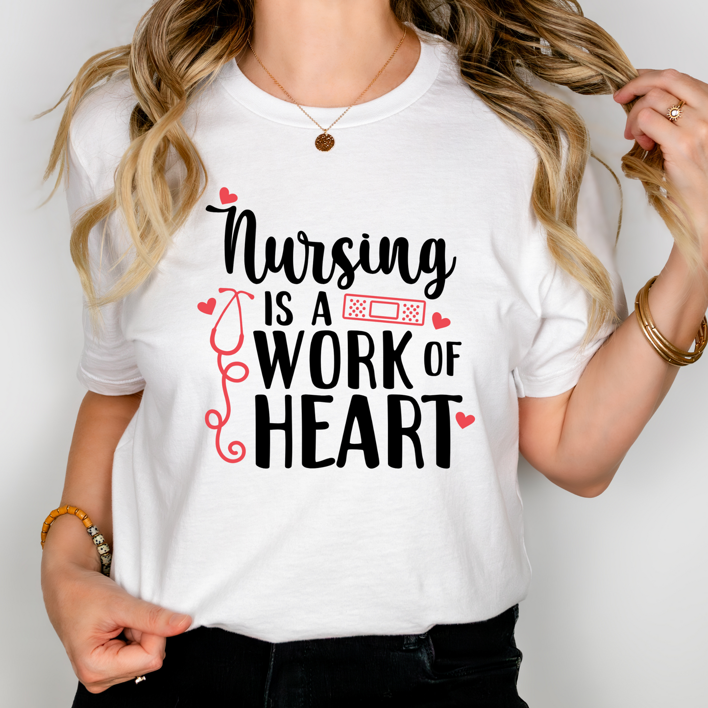 Nursing Is A Work of Heart Women’s Adult T-Shirt – Inspirational Healthcare Apparel for Nurses