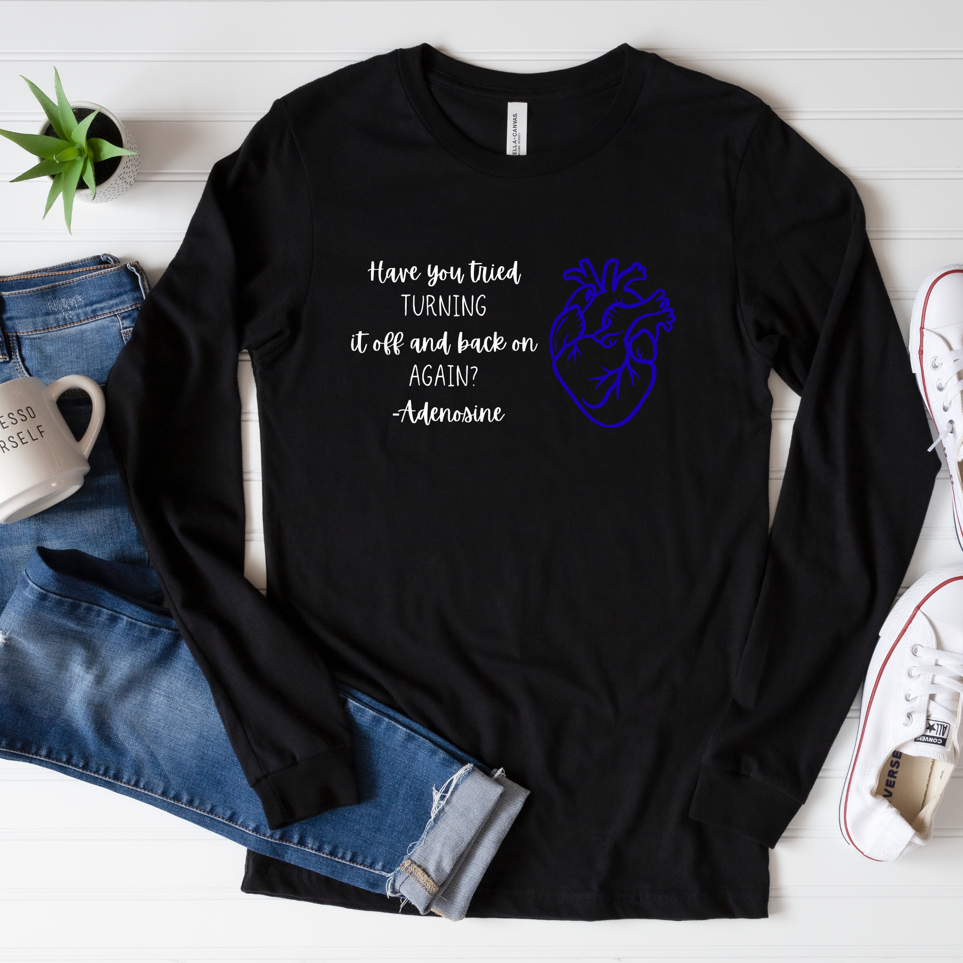 Have You Tried Turning It Off and On Again? Adenosine Anatomical Heart Line Art T-Shirt