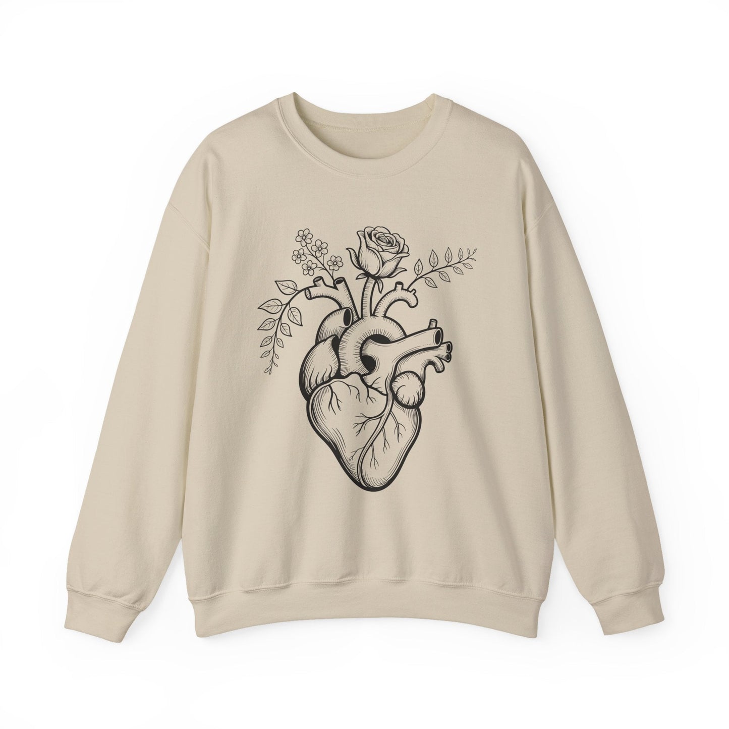 Anatomical Heart Flower Crewneck Sweatshirt Nurse & Healthcare Gift Sand