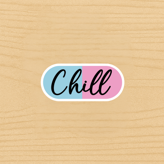 Chill Pill Sticker | Cute Pastel Blue and Pink Vinyl Decal | Aesthetic Laptop Water Bottle Sticker | Funny Mental Health Gift Idea