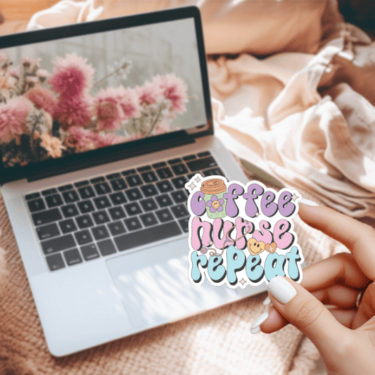 Coffee Nurse Repeat Sticker | Cute Aesthetic Vinyl Decal for Nurses | Funny Nursing Student Gift | Medical Worker Coffee Lover Sticker