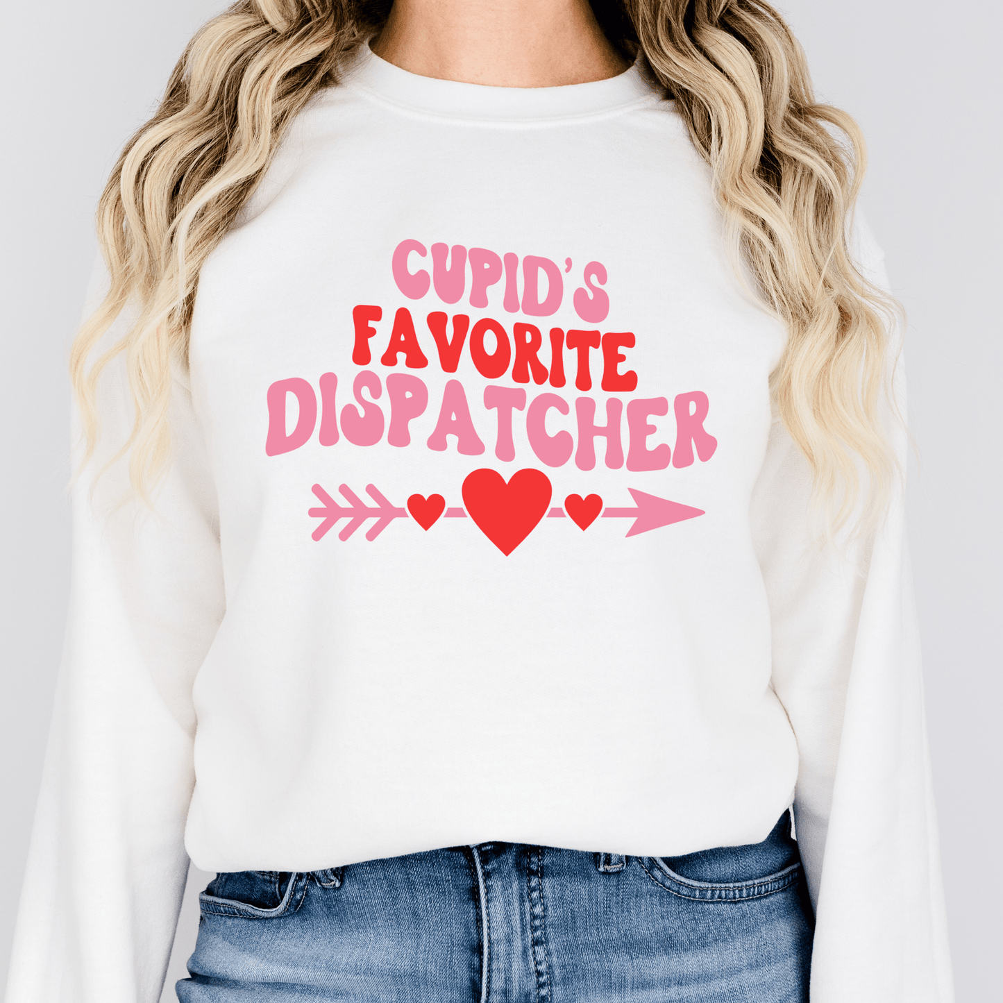 Cupid’s Favorite Dispatcher Shirt, Valentine’s Day 911 Dispatcher Crewneck, Emergency Communications Gift White Long