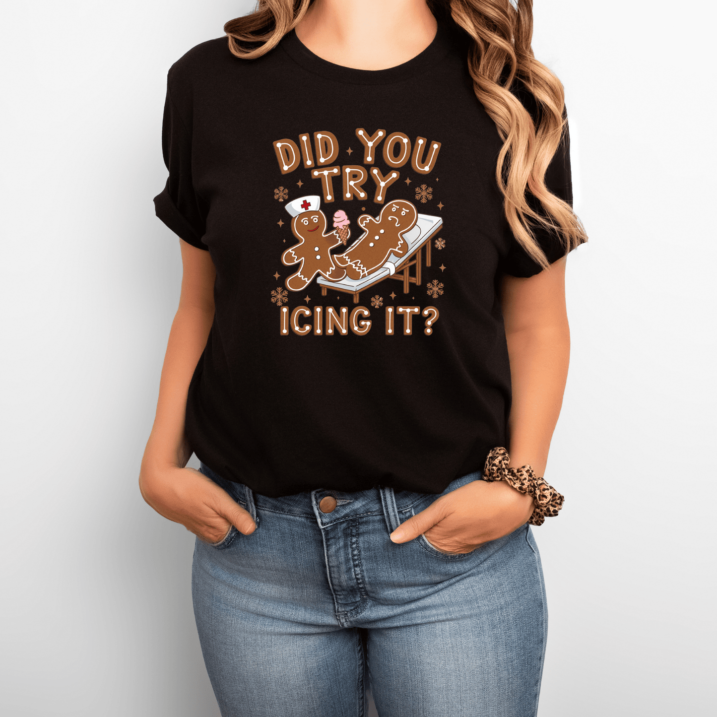 Did You Try Icing It? Shirt – Funny Nurse Tee for Healthcare Workers, Physical Therapists & Medical Staff | Sarcastic Medical Humor Gift Solid Black