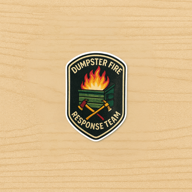 Dumpster Fire Sticker – Funny Patch Style Vinyl Decal for Nurses, EMTs, Firefighters & Healthcare Workers, Laptop & Water Bottle Humor