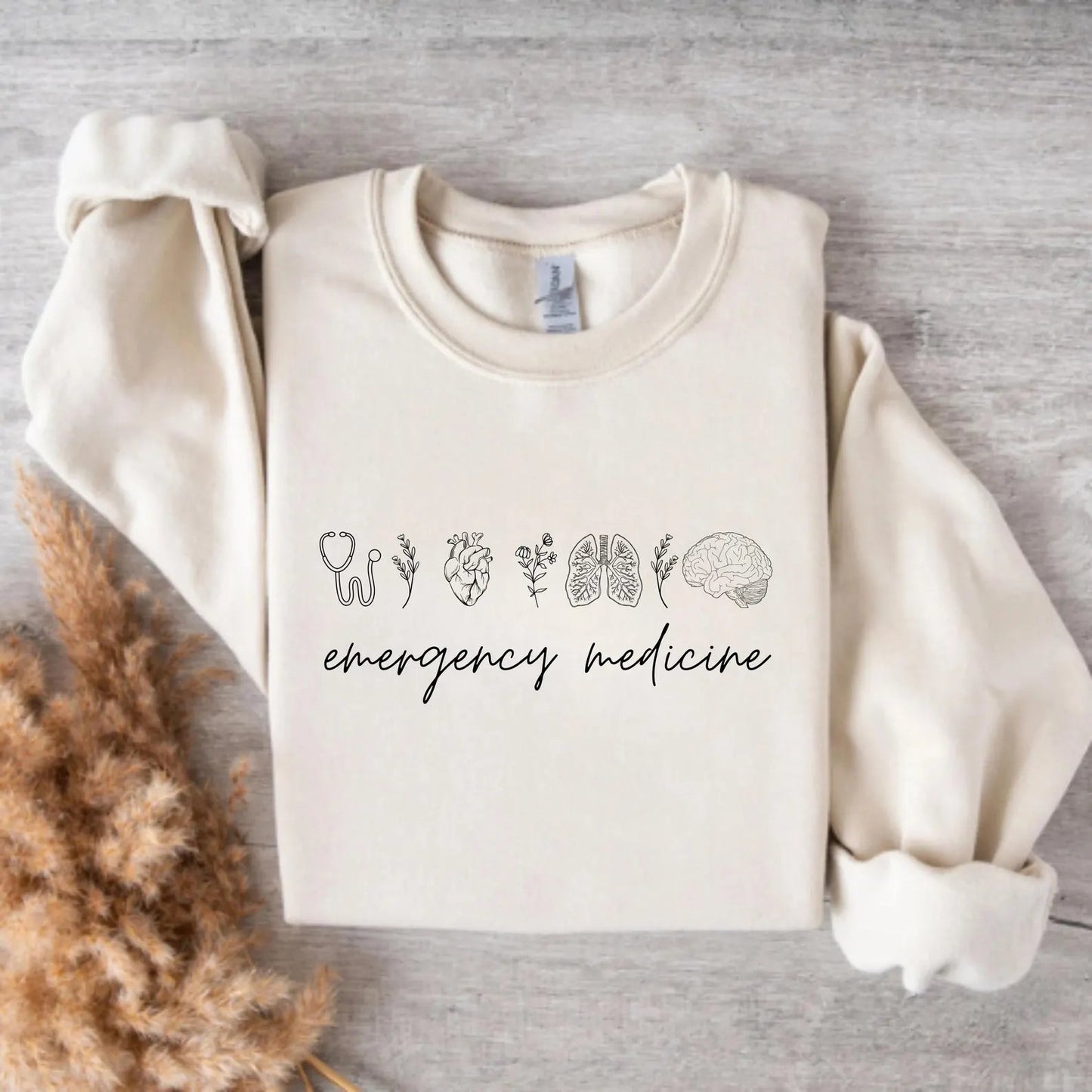 Emergency Medicine Crewneck Sweatshirt for Nurses & Physicians – Women's Medical Pullover Sand Long