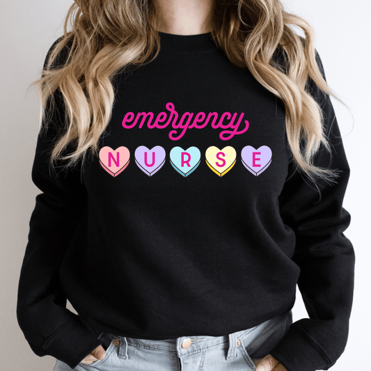 Emergency Nurse Hearts Crewneck Sweatshirt Black Long