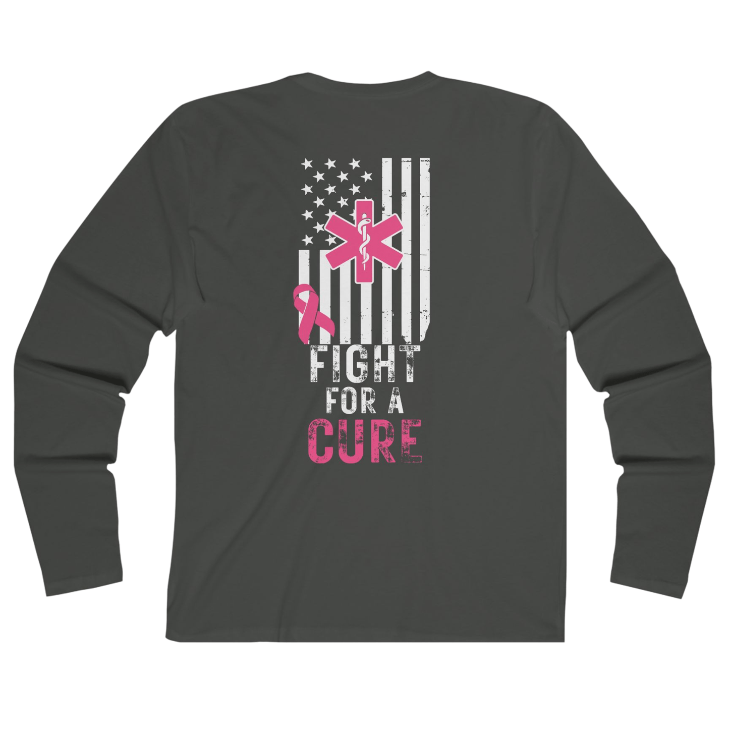 EMS Paramedic Pink Ribbon Flag Shirt – Breast Cancer Awareness Distressed American Flag Tee