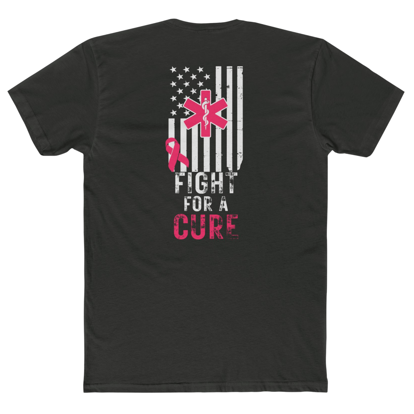 EMS Paramedic Pink Ribbon Flag Shirt – Breast Cancer Awareness Distressed American Flag Tee Charcoal
