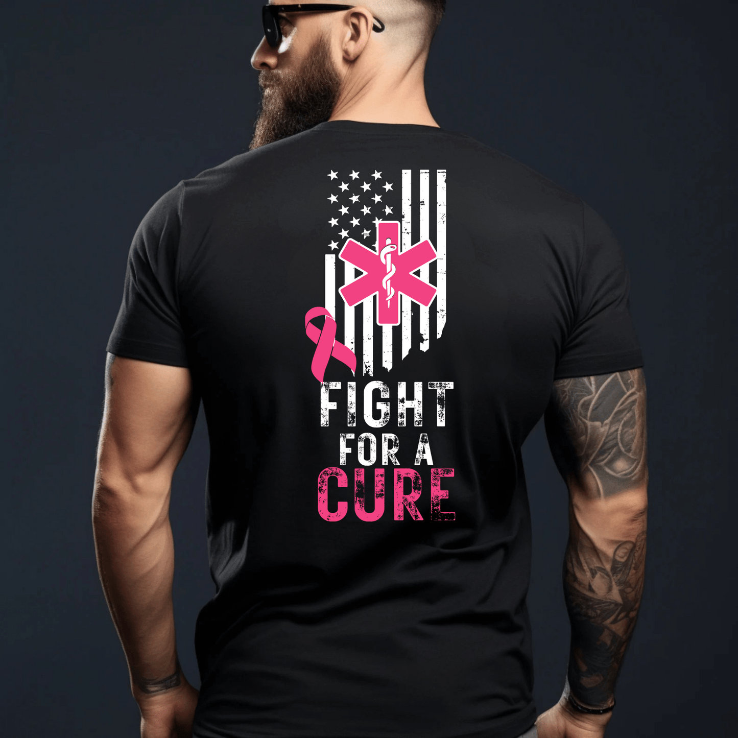 EMS Paramedic Pink Ribbon Flag Shirt – Breast Cancer Awareness Distressed American Flag Tee