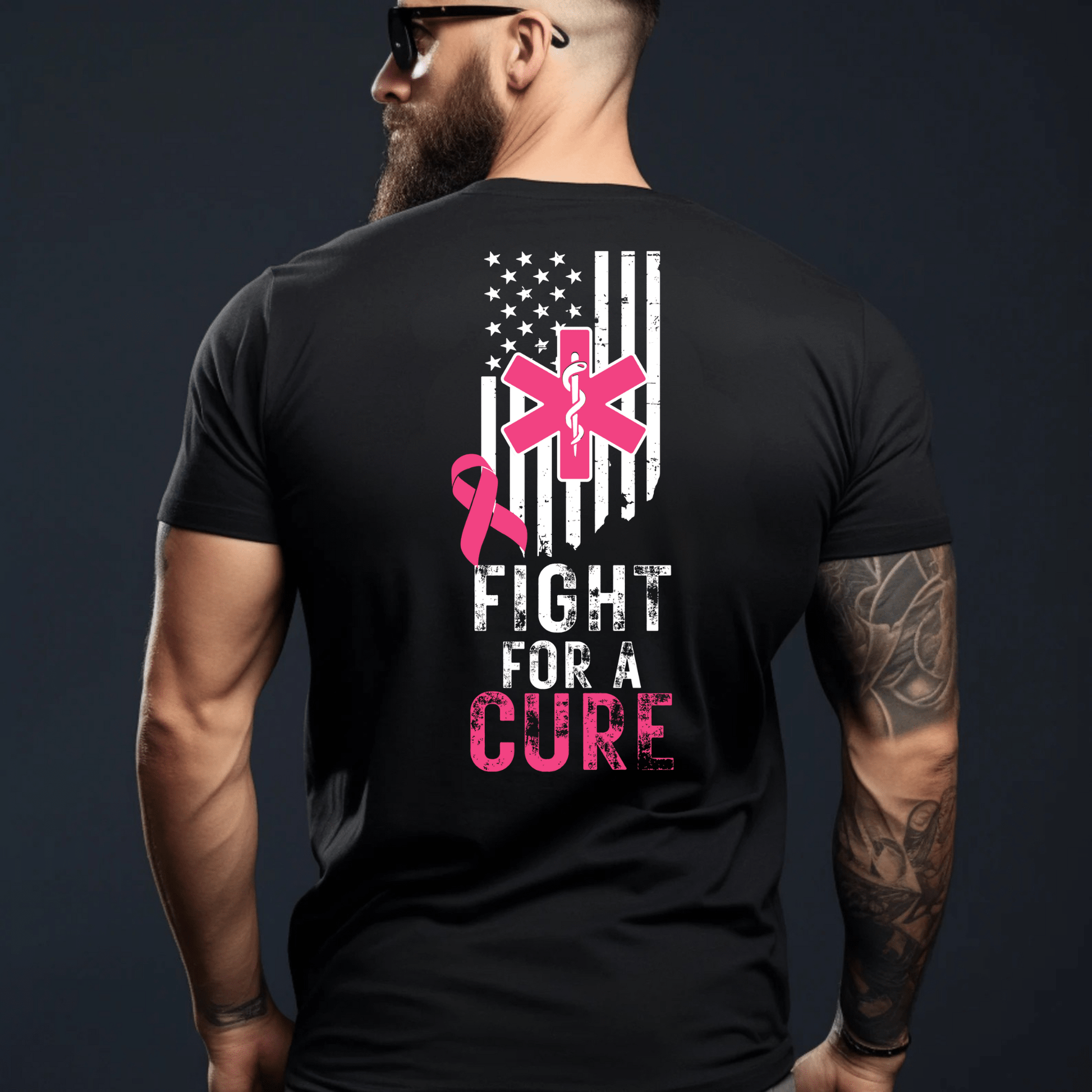 EMS Paramedic Pink Ribbon Flag Shirt – Breast Cancer Awareness Distressed American Flag Tee