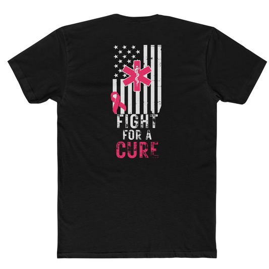 EMS Paramedic Pink Ribbon Flag Shirt – Breast Cancer Awareness Distressed American Flag Tee Black Short