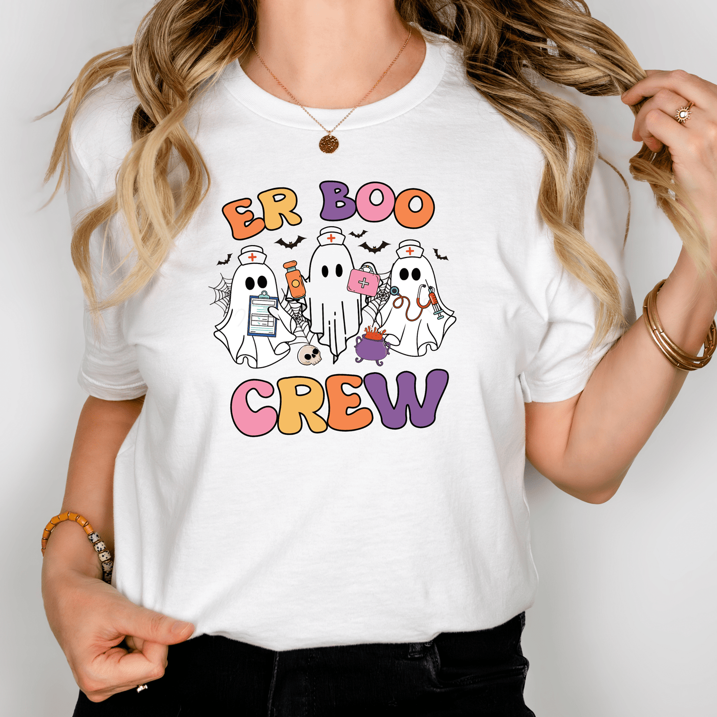 ER Boo Crew Halloween Nurse Shirt – Cute Ghost Medical Team Tee for ER Nurses, RNs, and Healthcare Workers