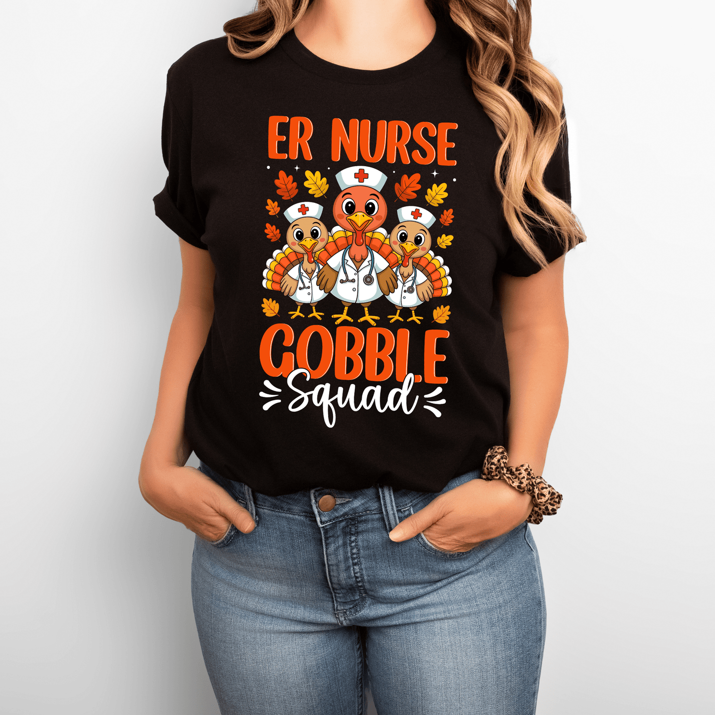 ER Nurse Gobble Squad T-Shirt – Funny Thanksgiving Nurse Shirt | Cute Fall Turkey Graphic Tee for Emergency Room Nurses