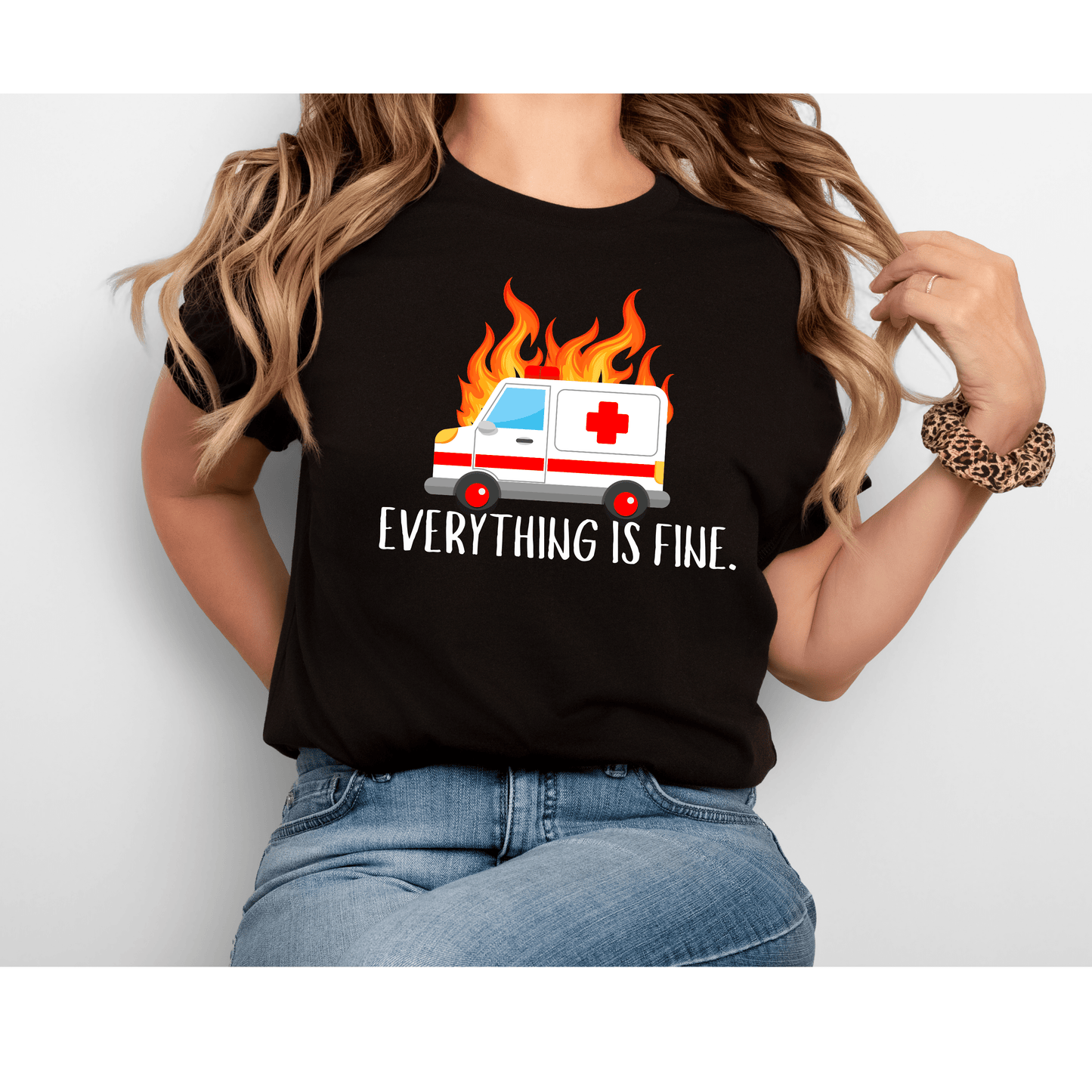 Everything is Fine First Responder Unisex Adult T-Shirt – Funny & Relatable EMS Apparel Black