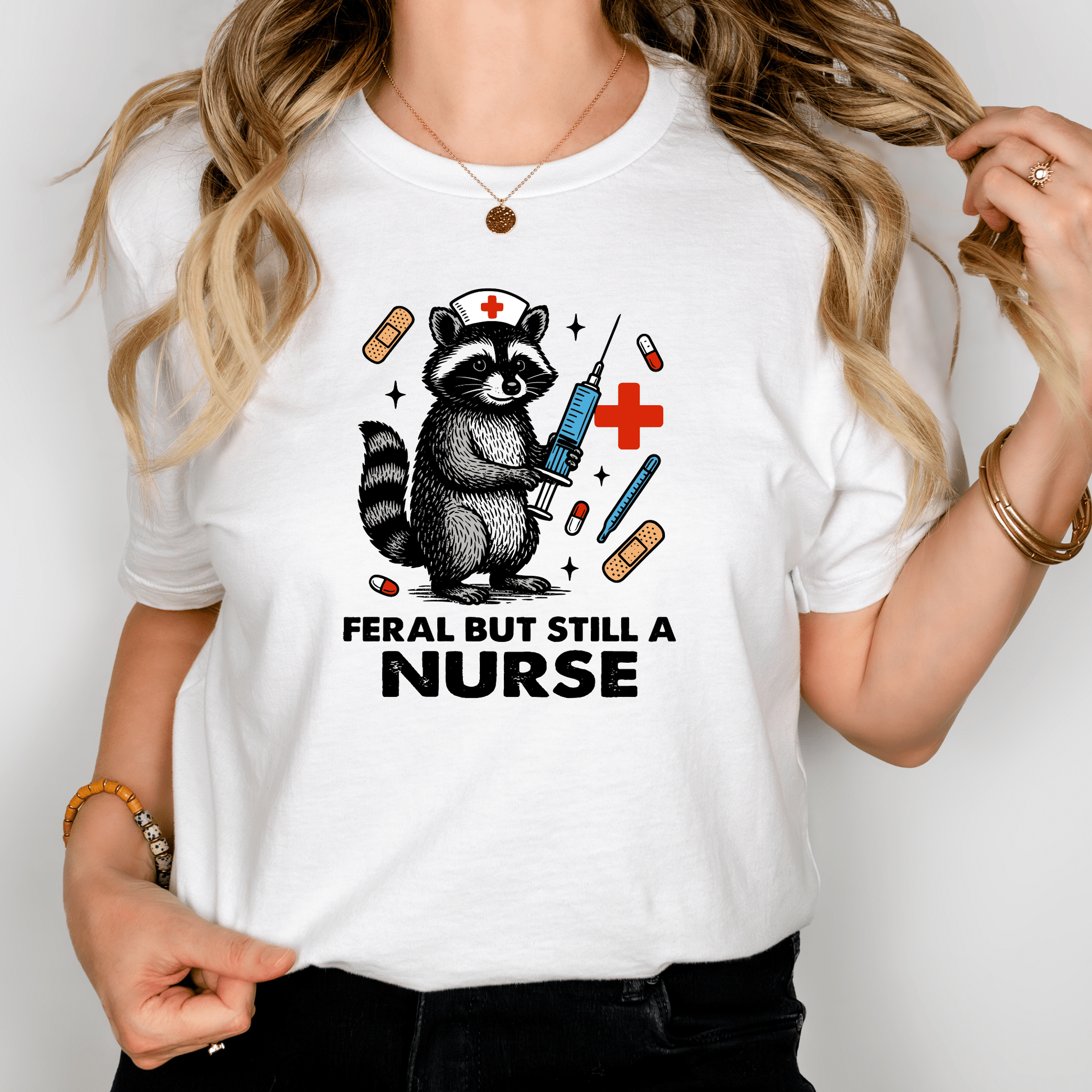 Feral But Still a Nurse Shirt – Funny Raccoon Nurse Tee for Healthcare Workers, RNs & Medical Staff