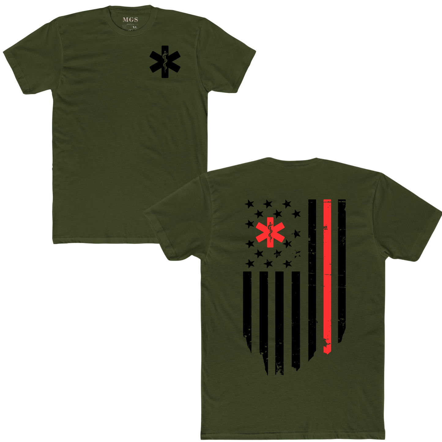 First Responders American Flag EMS Unisex T-Shirt – Patriotic EMS Apparel for Paramedics & EMTs Military Green