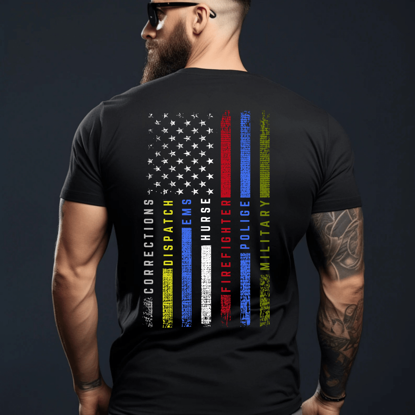 First Responders Flag T-Shirt – Firefighters, Paramedics, Nurses & Cops Support Tee Black