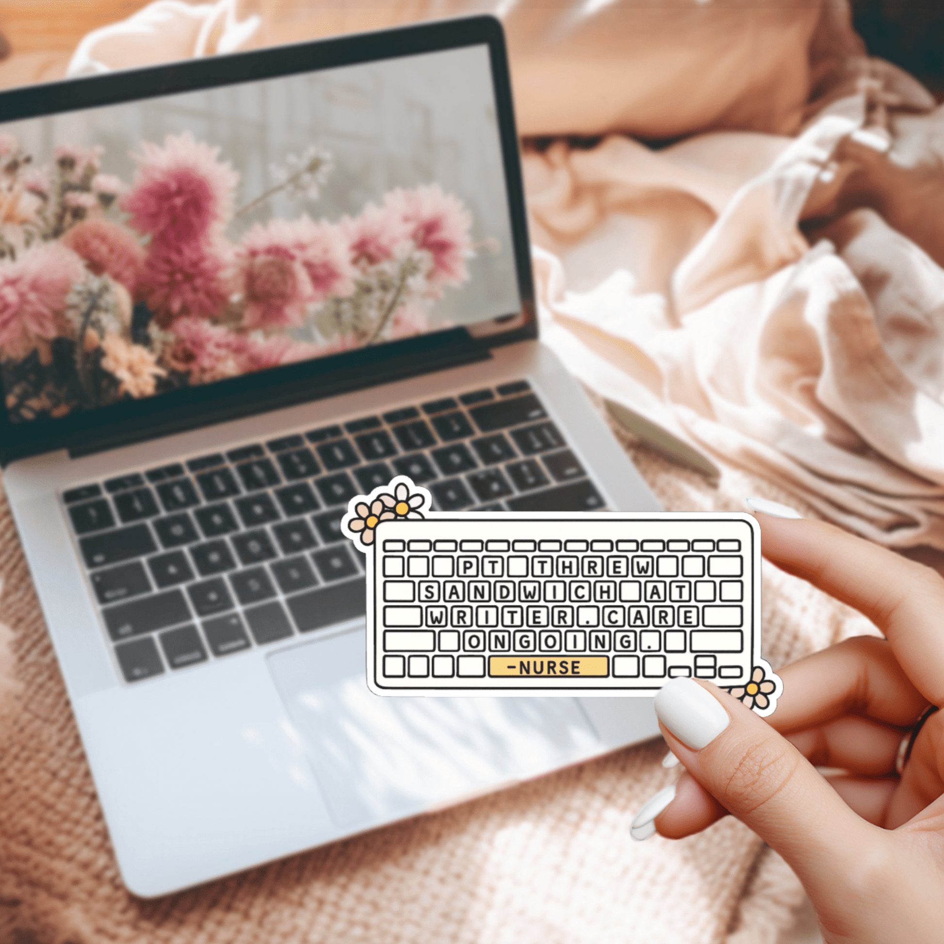 Funny Nurse Keyboard Sticker – PT Threw Sandwich Sticker, Nursing Humor Die Cut, Nurse Life Vinyl Decal for Laptop, Water Bottle & Planner