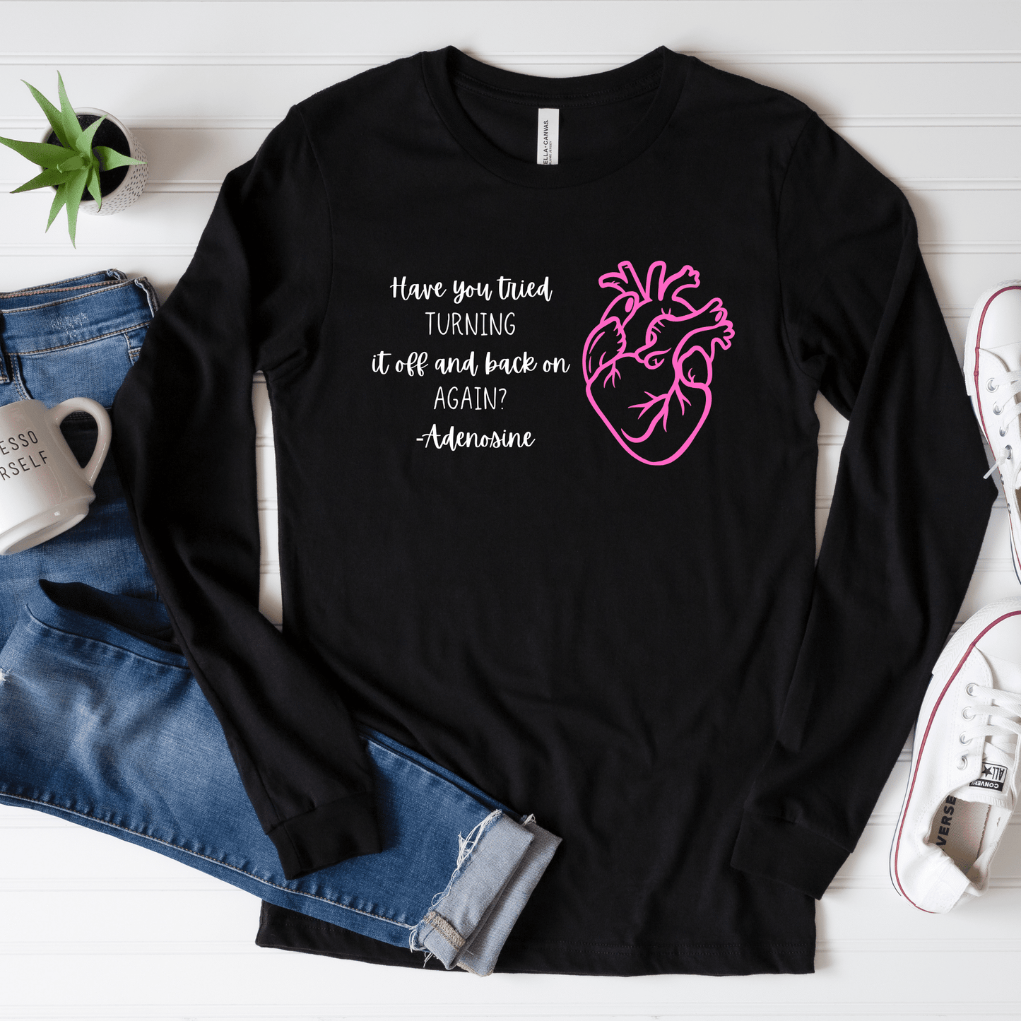 Have You Tried Turning It Off and On Again? Adenosine Anatomical Heart Line Art T-Shirt