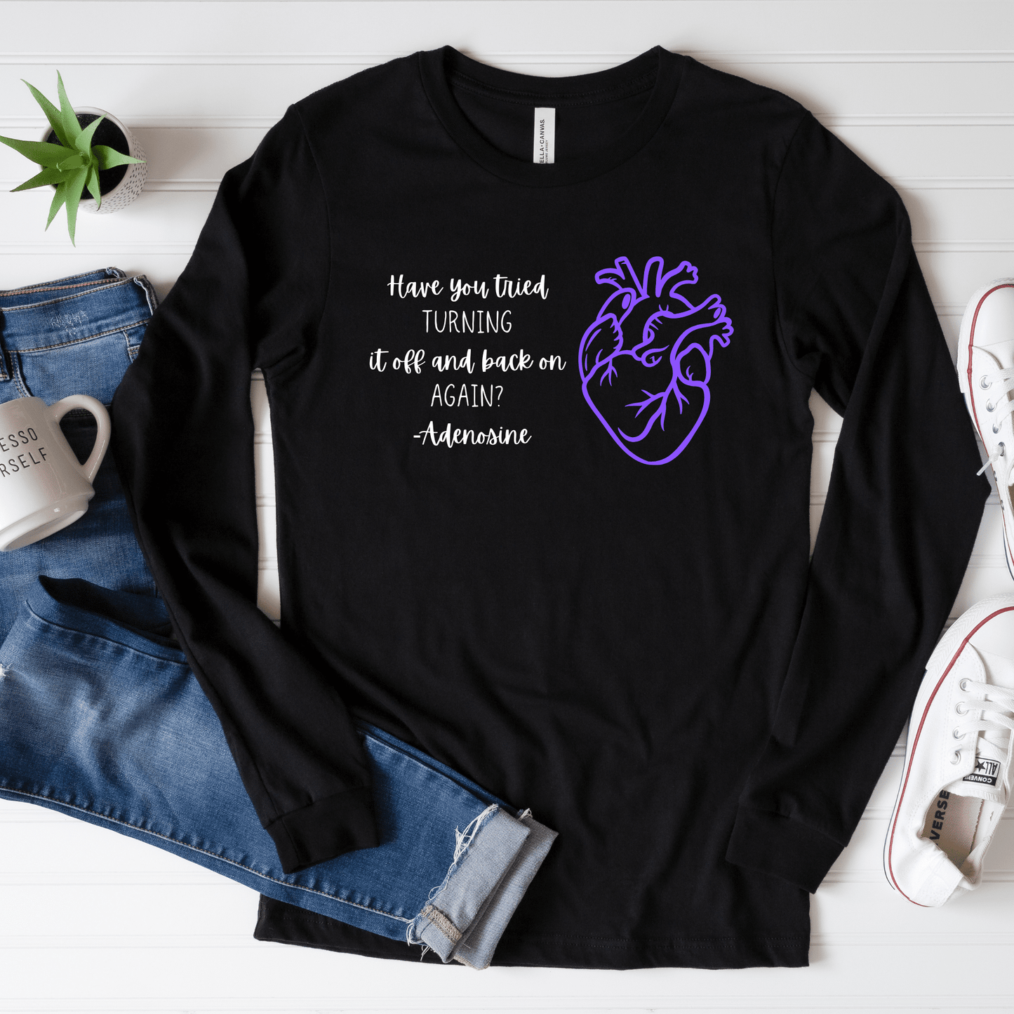 Have You Tried Turning It Off and On Again? Adenosine Anatomical Heart Line Art T-Shirt
