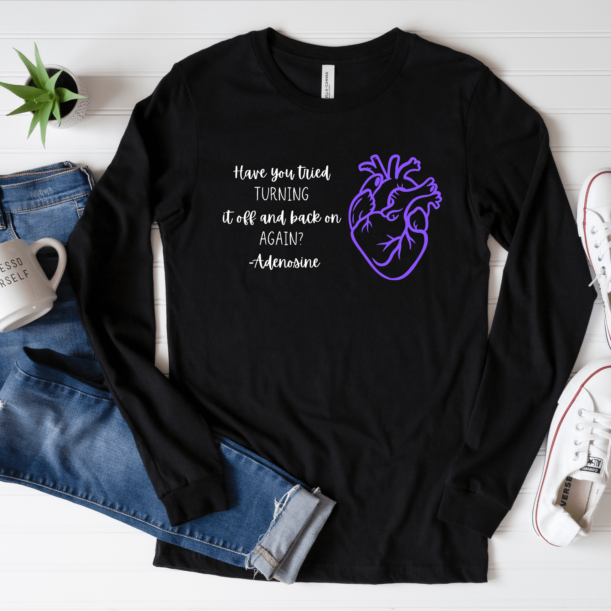 Have You Tried Turning It Off and On Again? Adenosine Anatomical Heart Line Art T-Shirt