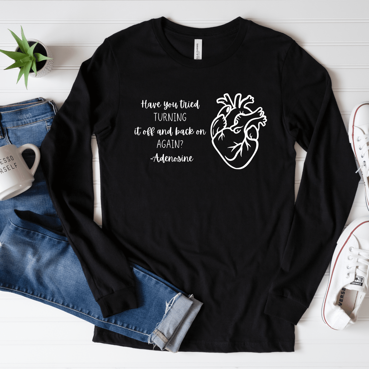 Have You Tried Turning It Off and On Again? Adenosine Anatomical Heart Line Art T-Shirt