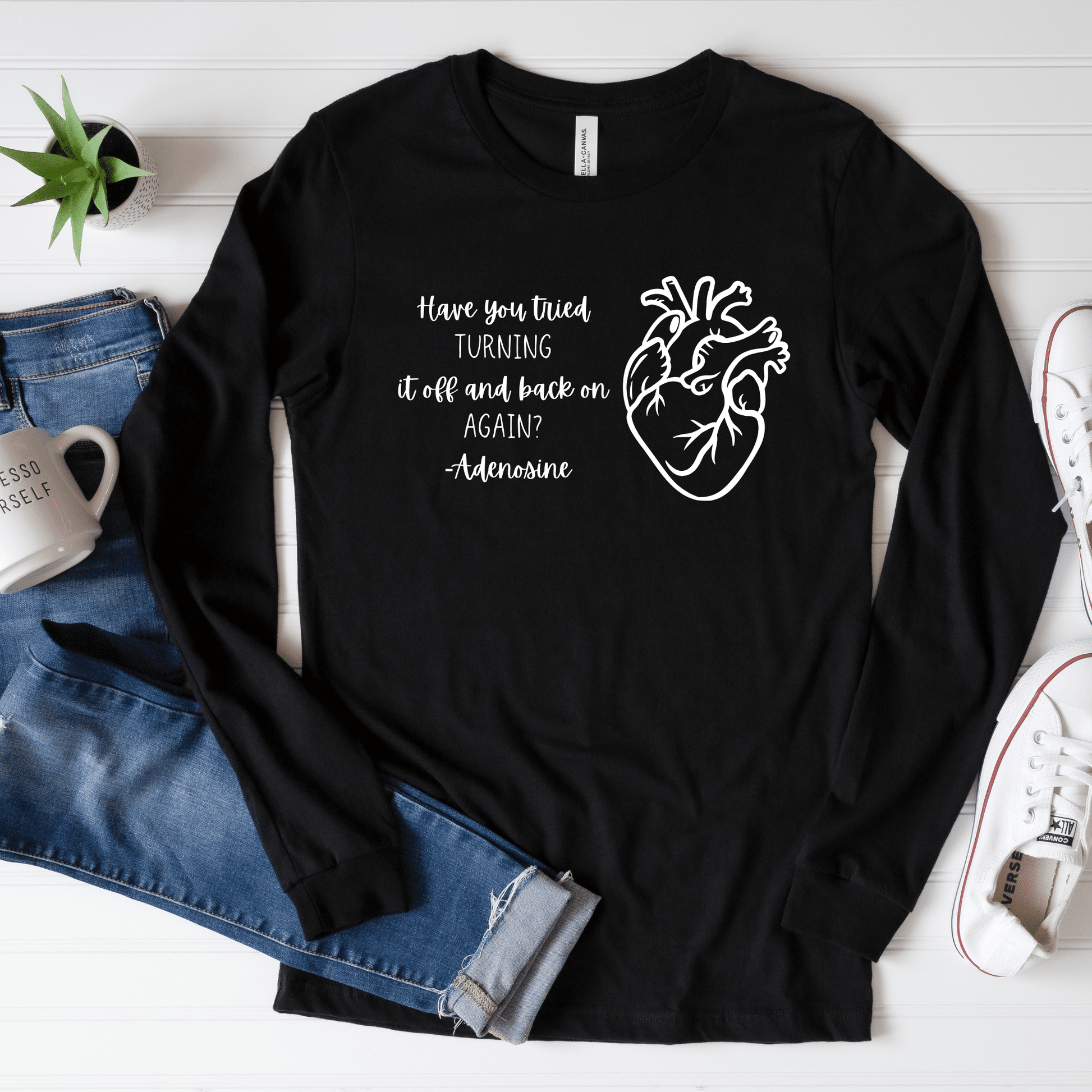 Have You Tried Turning It Off and On Again? Adenosine Anatomical Heart Line Art T-Shirt