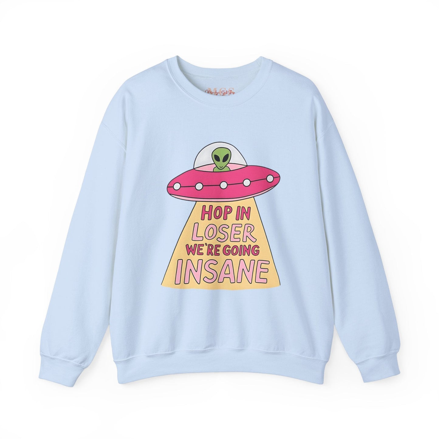 Hop in Bestie, We’re Going Insane Heavy Blend™ Crewneck Sweatshirt – Funny & Cozy Healthcare Apparel Light Blue