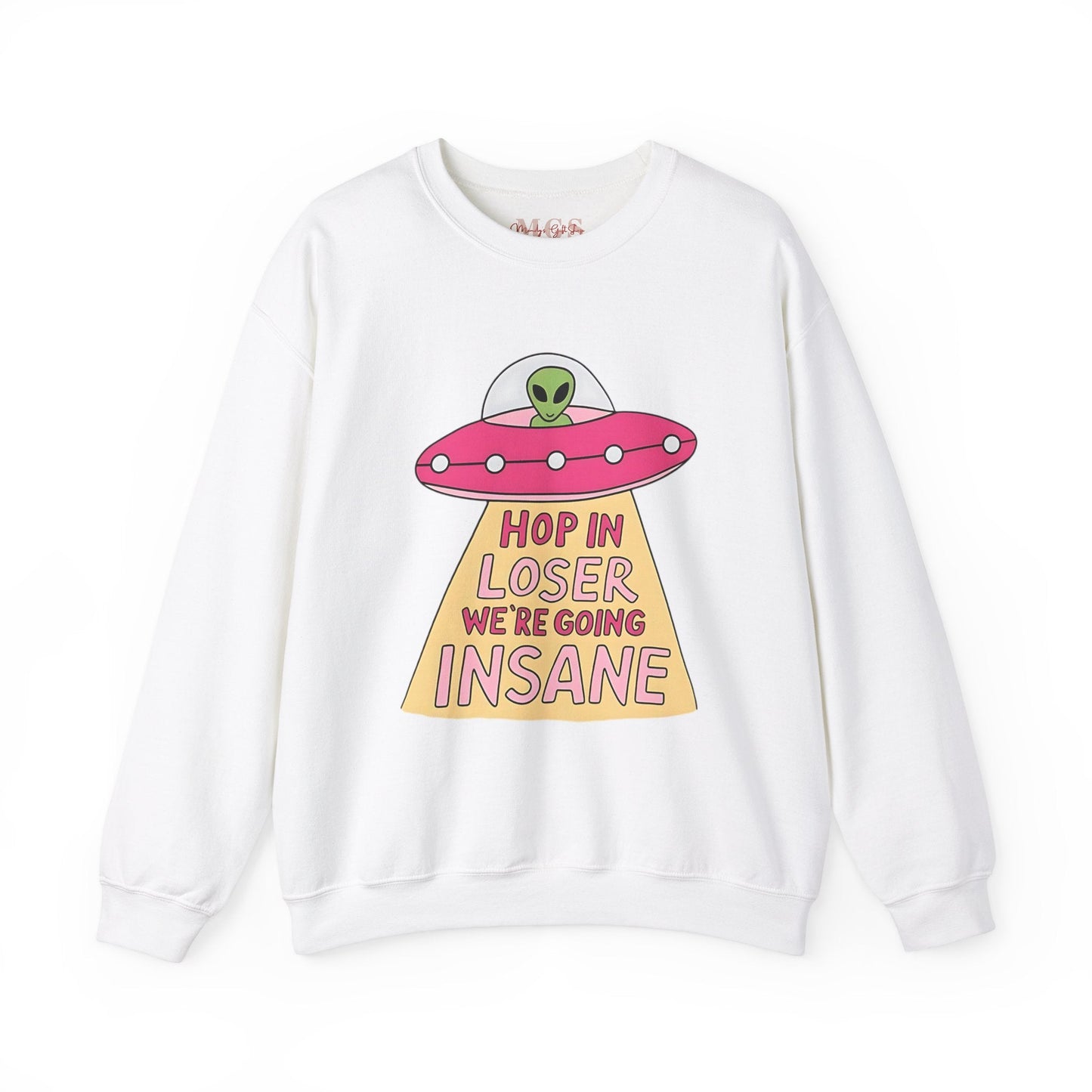 Hop in Bestie, We’re Going Insane Heavy Blend™ Crewneck Sweatshirt – Funny & Cozy Healthcare Apparel White