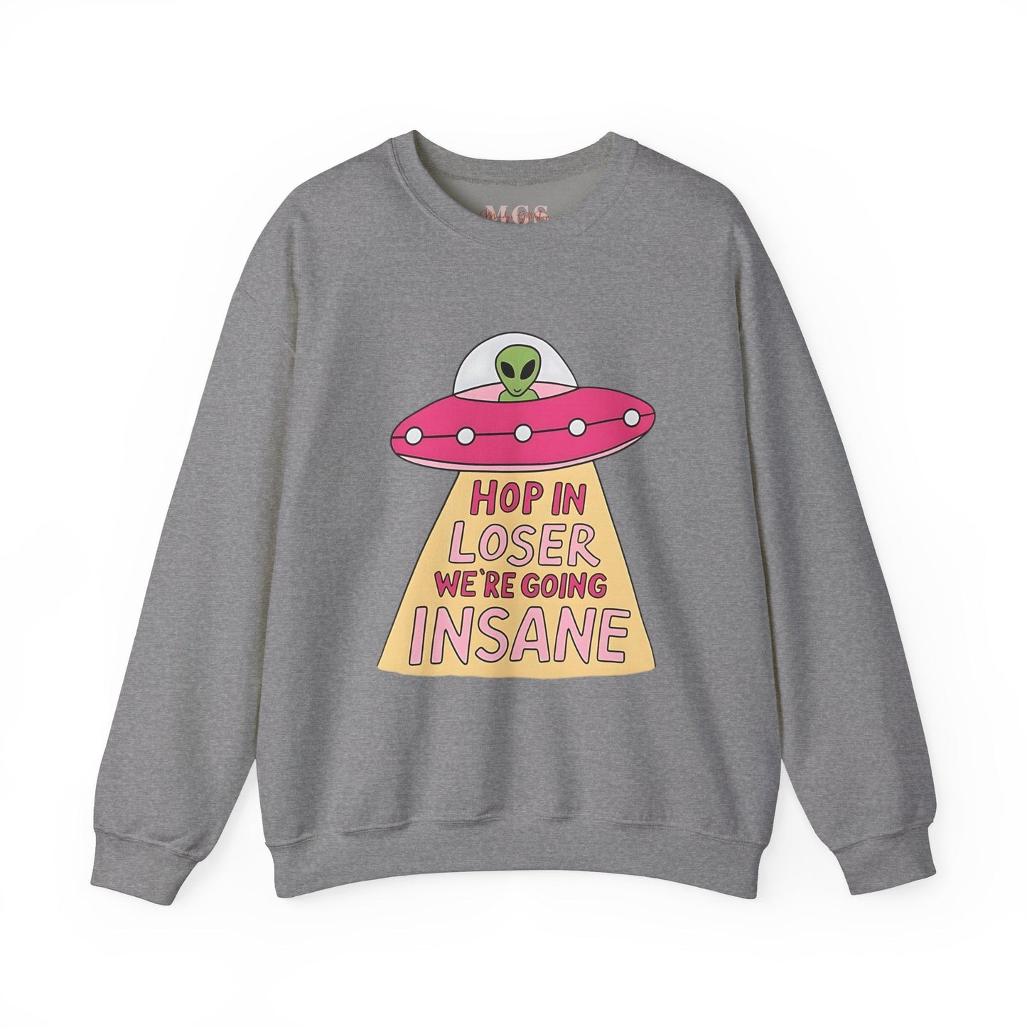 Hop in Bestie, We’re Going Insane Heavy Blend™ Crewneck Sweatshirt – Funny & Cozy Healthcare Apparel Graphite Heather
