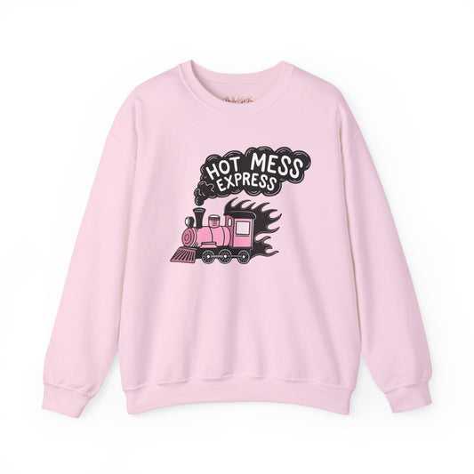 Hot Mess Express Heavy Blend™ Crewneck Sweatshirt – Funny & Cozy Healthcare Apparel Light Pink