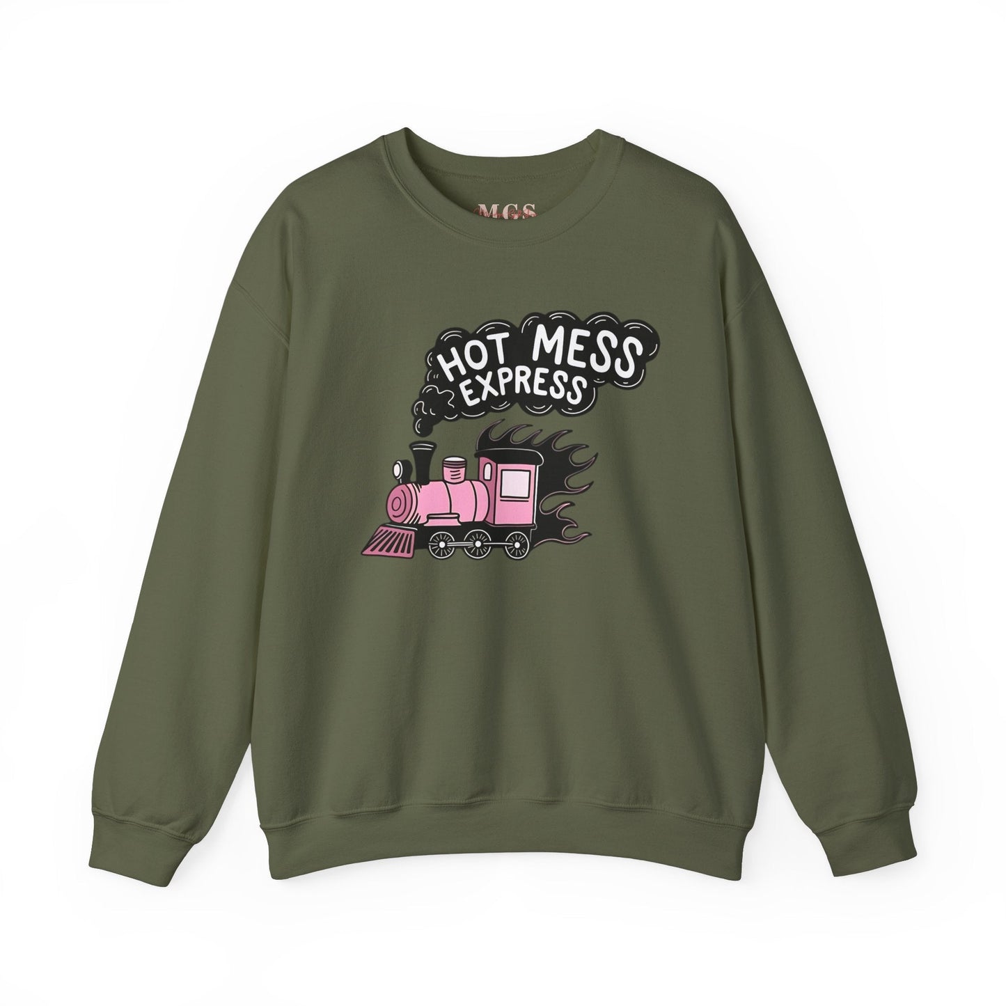 Hot Mess Express Heavy Blend™ Crewneck Sweatshirt – Funny & Cozy Healthcare Apparel Military Green