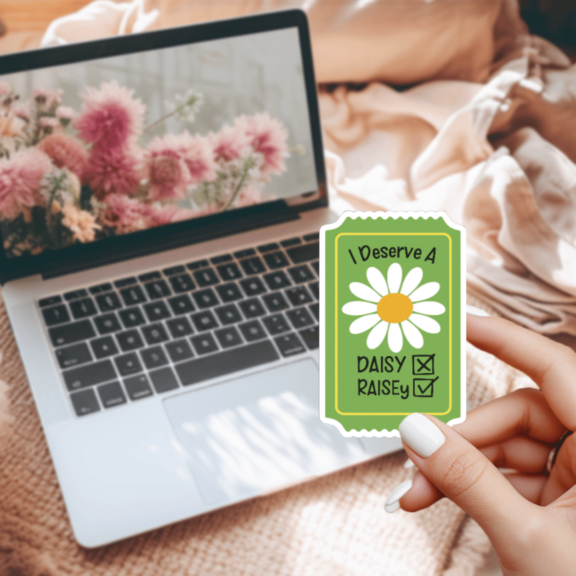 I Deserve a Raise Sticker – Funny Nurse Sticker, Daisy Flower Sticker, Healthcare Appreciation Gift, Medical Worker Vinyl Die Cut Decal, Laptop & Water Bottle Sticker