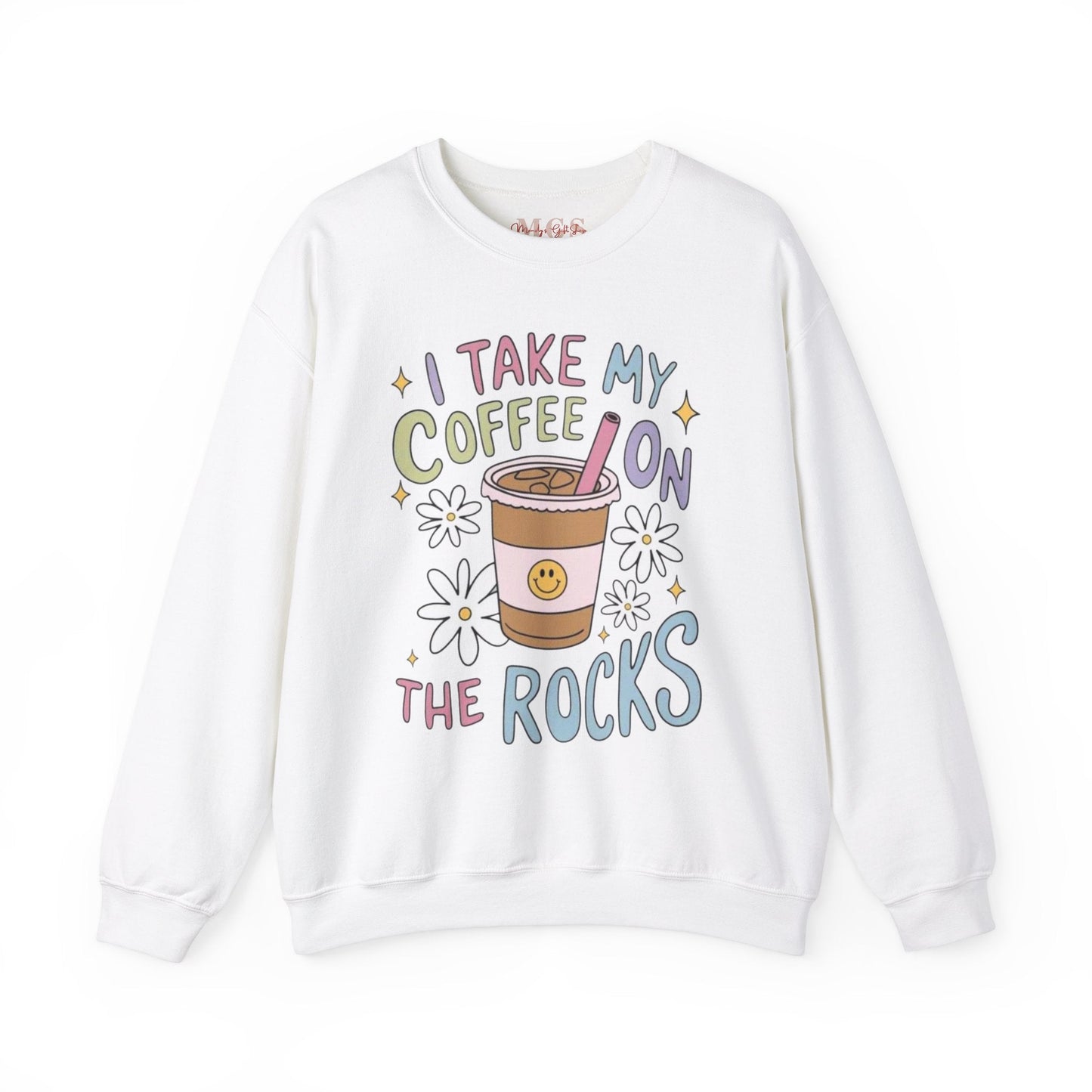 I Take My Coffee on The Rocks Heavy Blend™ Crewneck Sweatshirt – Cozy & Funny Healthcare Apparel White