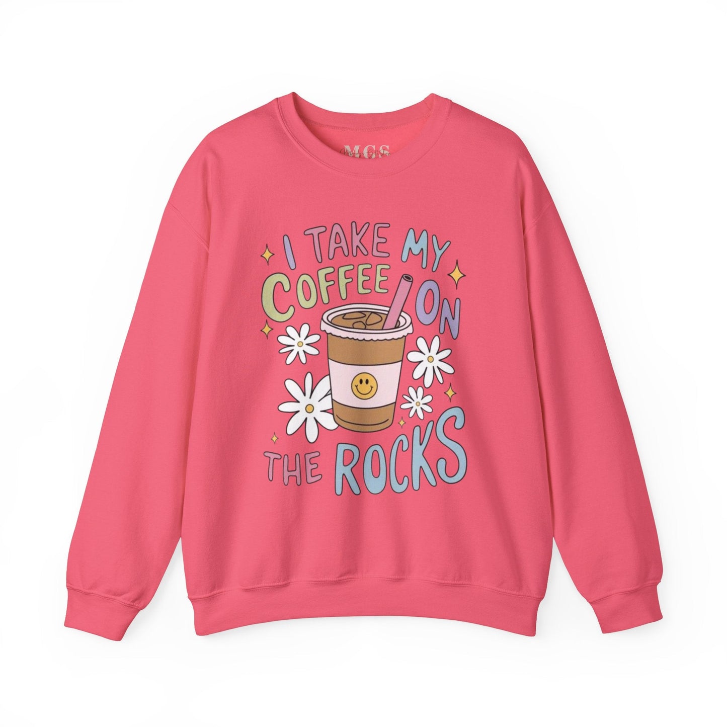 I Take My Coffee on The Rocks Heavy Blend™ Crewneck Sweatshirt – Cozy & Funny Healthcare Apparel Safety Pink