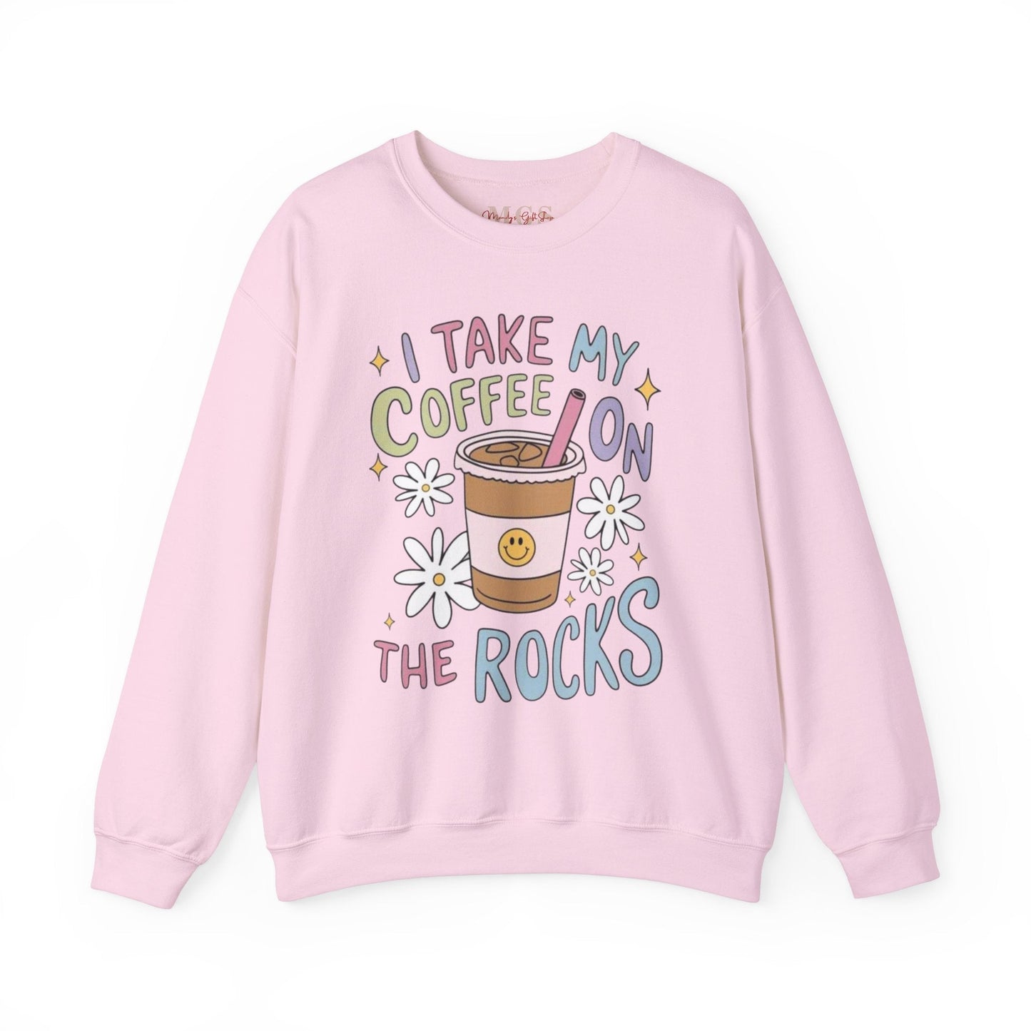 I Take My Coffee on The Rocks Heavy Blend™ Crewneck Sweatshirt – Cozy & Funny Healthcare Apparel Light Pink